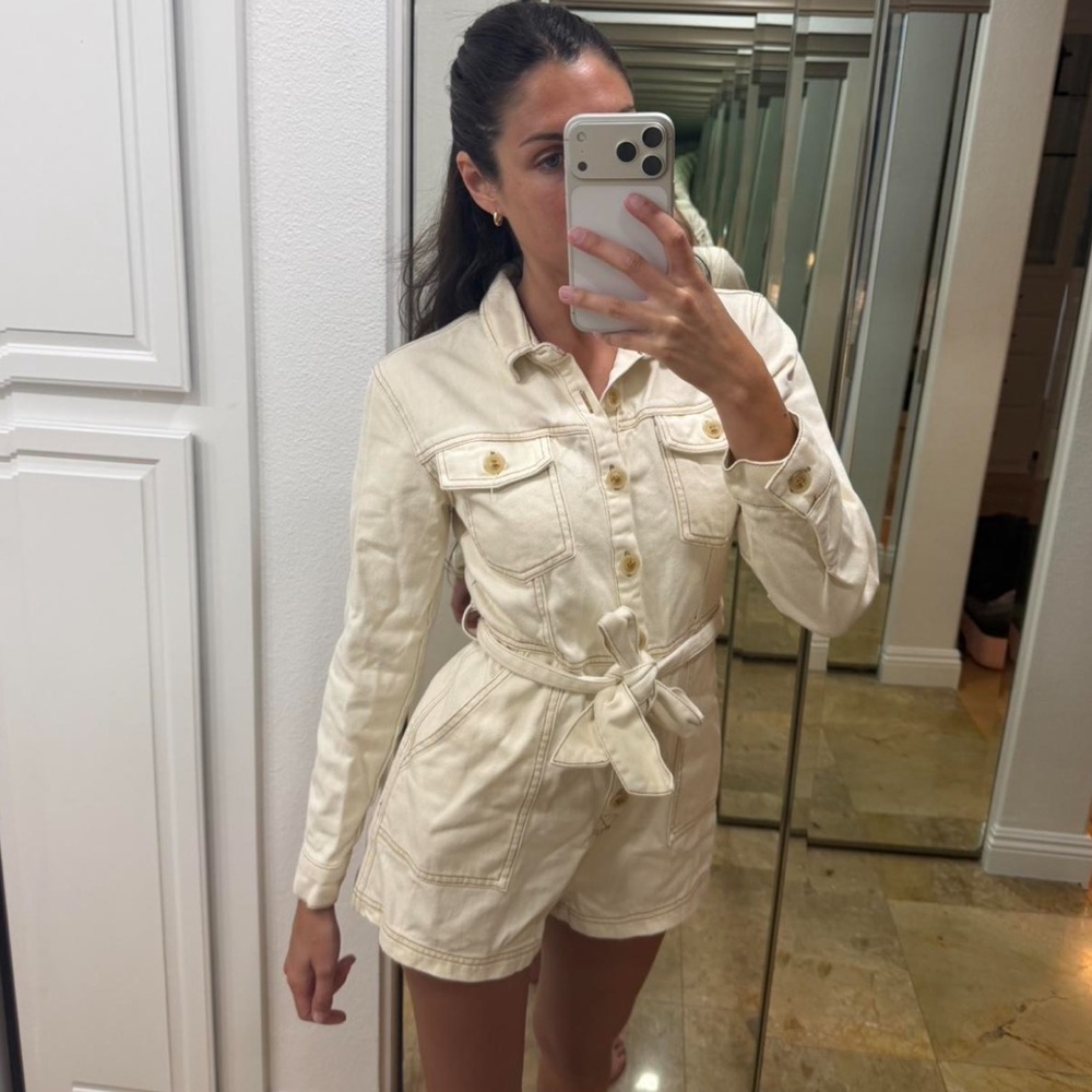 Rhythm Cream Utility Button-Front Jacket Romper